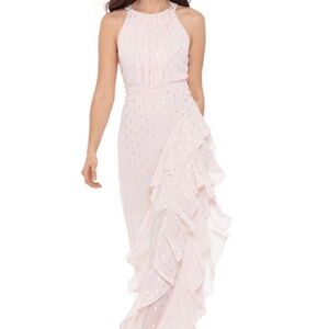 Betsy & Adam Chiffon Foil Dot Gown